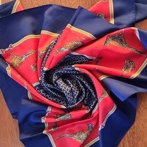 Scarf blue red gold bird accents 30"x30"